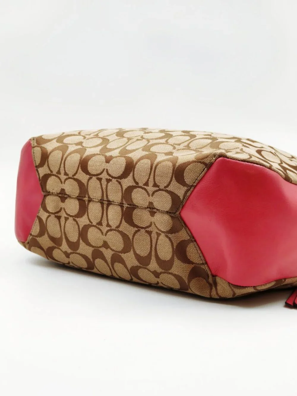 Coach Signature C Jacquard Hobo Shoulder Bag Brown Pink Leather Trim